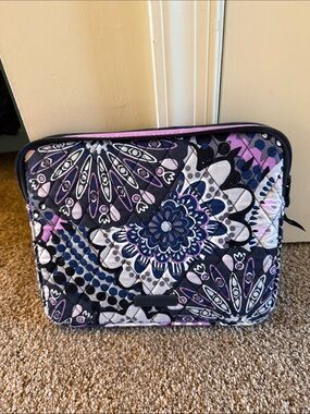 Vera Bradley Quilted Laptop Sleeve in Black, Blue and Purple Floral
